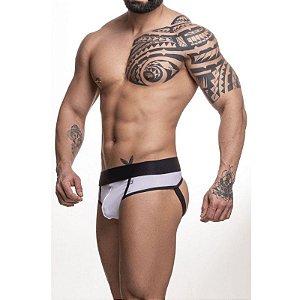 CUECA SLIP NA FRENTE E JOCK ATRÁS - PRETO E BRANCO (SD051)