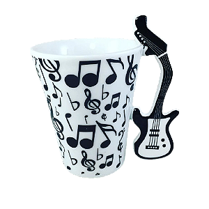 Caneca Musica alça de Guitarra  Branca e preto