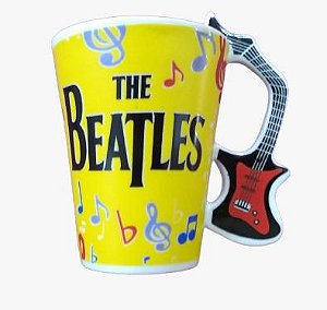 Caneca Musica Beatles Amarela com Alça Guitarra vermelha