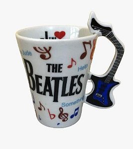 Caneca Beatles Branca - Alça Guitarra Azul