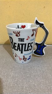 Caneca Beatles Branca - Alça Guitarra Azul