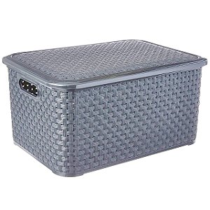 Caixa Organizadora Rattan Grande C/ Tampa 27 LTS Cinza 2475 Lig Brink