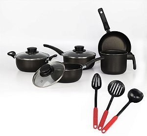 Conjunto De Panelas 08 Peças Preto Antiaderente Elegan : :  Cozinha