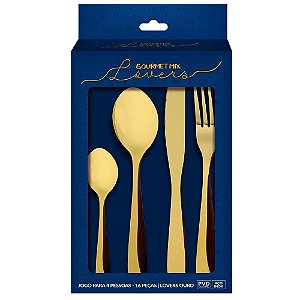 Faqueiro 16 Peças Lovers Talheres Ouro Gourmet Mix GX3078 Houseware