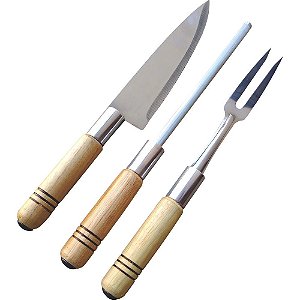 Conjunto Para Churrasco 3 Pçs Faca, Garfo e Chaira 0125 Madefer