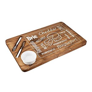 Kit Tábua P/ Frios Rústica Com Pote e 2 Garfinhos 33x20 Cm 57J Debiasi