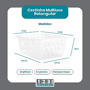 Cesto Multiuso Organizador Pequeno 16x12x6Cm Transparente 123Organizei