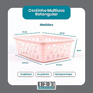 Cesto Multiuso Organizador Pequeno  16x12x6Cm Rosa 123Organizei