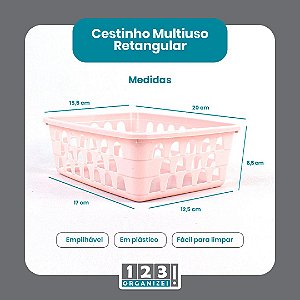Cesto Multiuso Organizador Médio 20x15,5x6,5Cm Rosa 123Organizei