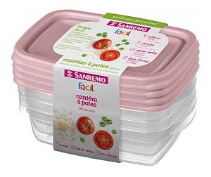 Kit 4 Potes Para Alimentos Retangular 280 ML Transparente Sanremo