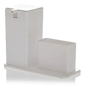 Dispenser Quadrado Plus C/ Porta Esponja Sabão Liquido Branco 1729 Paramount