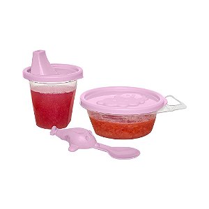 Kit Infantil Copo 245Ml + Pote 290Ml + Colher Rosa 7740 Jaguar