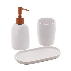 Conjunto 3 Peças Banheiro Branco e Rose Cerâmica Londres 4504 Lyor