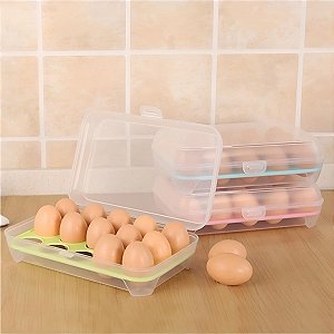 Porta Ovos Organizador 24x15x7Cm Com Tampa Para 15 Ovos