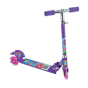 Patinete Flower Infantil Dobrável Ajustável 3 Rodas e Luz