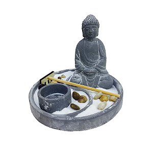 Conjunto Jardim Zen de Concreto Buddha Cinza 15,5cm x 13cm