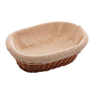 Cesto Cestinho Oval Rattan Plástico C/Forro Tecido 27x20x8CM