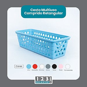 Cesto Multiuso Comprido Retangular Azul 28x11x8 Cm 123Organizei