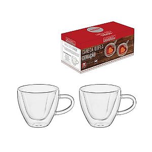 Caneca Parede Dupla Formato Coração 150ML 2 Peças Em Vidro