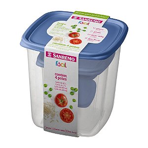 Jogo 4 Potes Plásticos Herméticos 200ml - 800ml - 1,7L - 4,5L