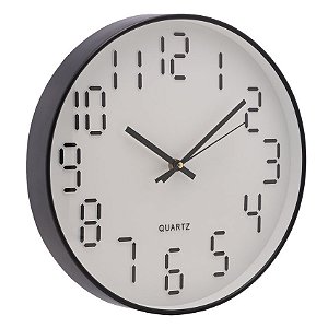 Relógio de Parede Quartz Branco Com Preto 30,5x4Cm