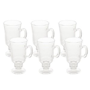 Conjunto 6 Taças de Vidro Para Cappuccino, Café 250ml Com Pé