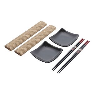 Conjunto 6 Peças Para Sushi de Bambu e Cerâmica Sendai