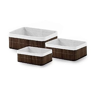 Conjunto Cesto Organizador Multiusos 3 Peças Bambu Mimo Style