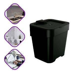 Lixeira de Pia Slim Preto Fosco 2,5 Litros C/ Tampa Prática