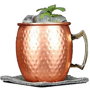 Caneca Moscow Mule Em Cobre Puro Martelada 500Ml Alca Bronze