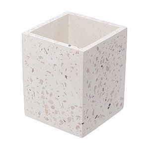 Organizador Quadrado De Mármore Terrazo Branco 8x8x10CM