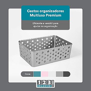 Cesto Multiuso Organizador Premium Cinza 123Organizei