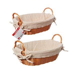 Cesto Rattan Multiuso Oval Com Alça E Forro Lily 30x21 Cm