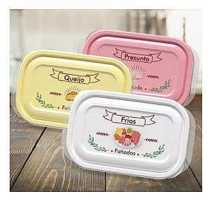 Kit 3 Porta Frios Fatiados Com Tela e Tampa Plástica 460ml