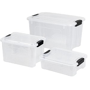 Kit 3 Organizadores de Escritório Transparente 10L, 20L, 50L