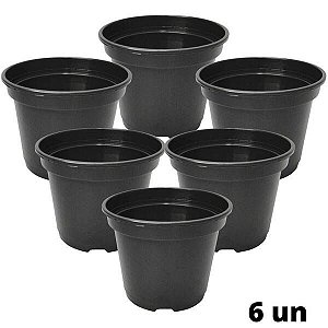 Kit Com 6 Vasos Para Plantio P13 900Ml Preto Injeplastec