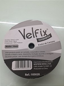 Fecho De Contato Tipo Velcro 50mm Macho E Fêmea C/ 25m Preto