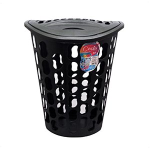 Cesto Para Roupas Telado com Tampa 40 Lts Preto 33x45x57cm