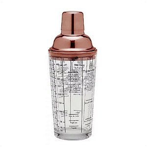 Coqueteleira Vidro Inox 450ml Receitas Drinks Tampa Rose