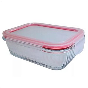 Pote de Vidro Canelado Retangular 640ml Vermelho Hermético