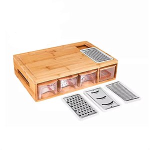 Tábua Prática C/4 Raladores E 4 Recipientes Bambu Ecokitchen