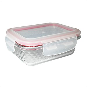 Pote de Vidro Diamond Retangular 370ML Vermelho Hermético