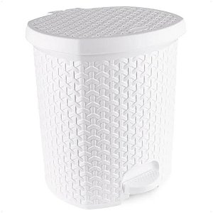 Lixeira Cesto C/ Pedal e Tampa Rattan 6 Litros Branca 25,5Cm