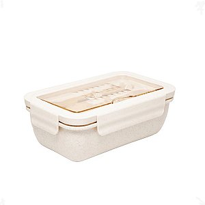 Marmita Hermética com talheres de bambu e PP off white 1,1L