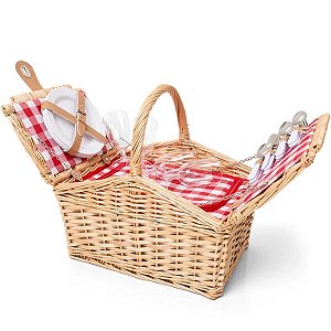 Cesto de Piquenique Térmica Completa Madely Xadrez Vermelho