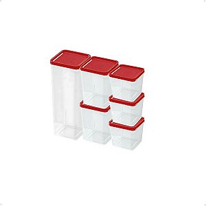 Kit 6 Potes Modulares Porta Mantimentos Bpa Free Tampa Verm
