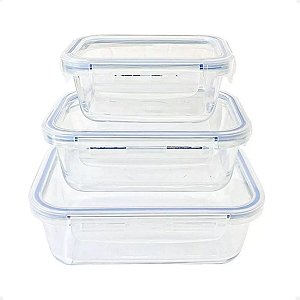 Conjunto 3 potes Herméticos retangular c/ tampa 300/600/1040ML