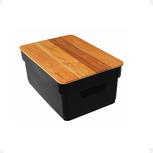 Caixa Organizadora Flat Com Tampa Teca Preto 10L 14x26x35cm