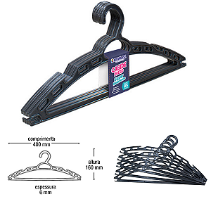 Conjunto Cabide Plástico Super Resistente Preto C/ 5 Peça