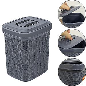 Lixeira de Pia com Tampa Rattan Chumbo 4,5 Litros Cor Chumbo